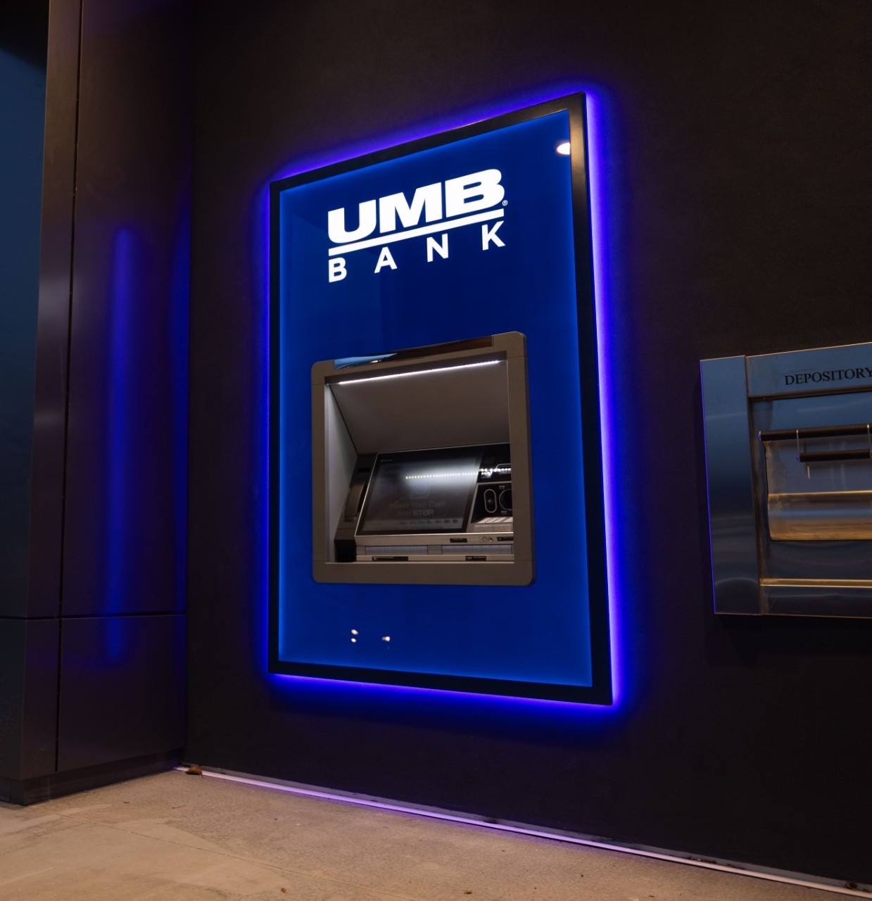 UMB Bank illuminated wall ATM